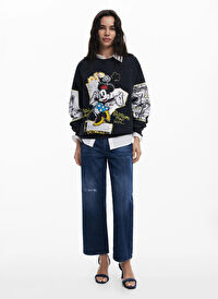 Desigual Siyah Kadın Bisiklet Normal Baskılı Sweatshirt 25SWSK25