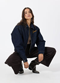Guess Lacivert Kadın Regular Fit Gömlek GO DENIM BOMBER - CO RUFUS RG INDIG