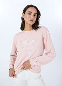 Guess Pembe Kadın Yuvarlak Standart Baskılı Sweatshirt CN PYTHON TRIANGLE L - RECYCLED CAN