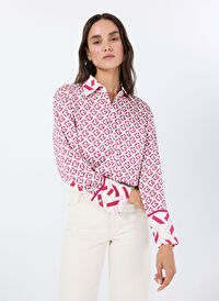 Guess Pembe Kadın Slim Fit Gömlek LS ALEXANDRA SHIRT - RECY POLY UMA
