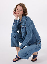 Guess Mavi Kadın Standart Gömlek GJ SLIM LS DENIM SHI - ECO ORG CO A