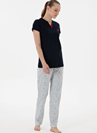 U.S. Polo Assn. Lacivert Kadın Standart Pijama Takımı KISA KOL UZUN TAKIM