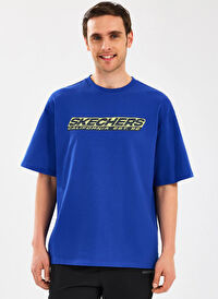 Skechers Mavi Erkek Oversize T-Shirt S2510156-403 M Heavyweight Graphic