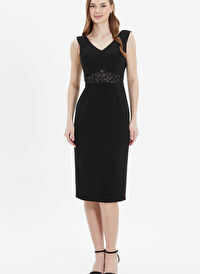Siyah Kadın V Payetli Elbise 25YSL7584