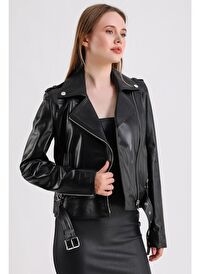 Milenni Kadın Deri Biker Ceket