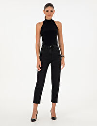 Siyah Mom Fit Jean Pantolon