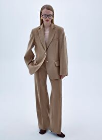Boxy Yün Blazer Açık Kahverengi
