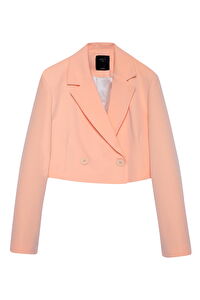Kruvaze Crop Blazer Ceket Somon