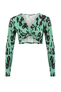 Mykonos Zebra Desen Önden Büzgü Detaylı Crop Top