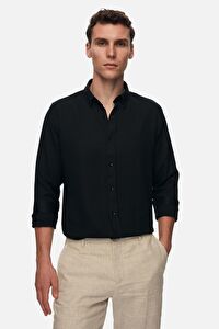 Ds Damat Slim Fit Siyah Oxford Düğmeli Yaka Kolay Ütülenebilir Nakış Detaylı Pamuklu Gömlek
