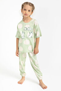 Rolypoly Cats Su Yeşili Kız Çocuk Pijama Takımı