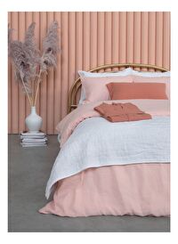 Washed Linen Keten Çift Kişilik Nevresim Pembe 200x220