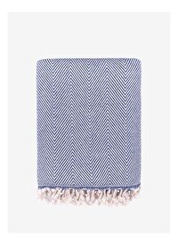 Wool Herringbone Yünlü Koltuk Şalı Denim 120x170