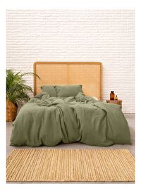 Washed Linen Keten Çift Kişilik Nevresim Haki 200x220
