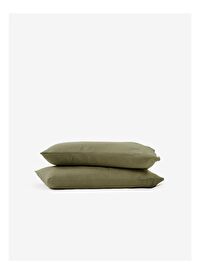 Washed Linen Keten Yastık Kılıfı 2'li Haki 50x70