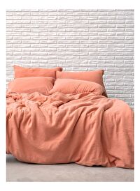 Washed Linen Keten Çift Kişilik Nevresim Şeftali Rengi 200x220