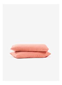 Washed Linen Keten Yastık Kılıfı 2'li Şeftali Rengi 50x70