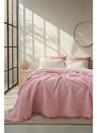 Cocoon Pamuk 4 Kat Müslin Yatak Örtüsü Koyu Pembe / Açık Pembe 200x220