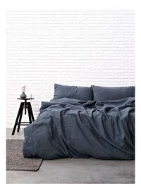 Washed Linen Keten Çift Kişilik Nevresim Koyu Mavi 200x220