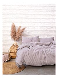 Washed Linen Keten Çift Kişilik Nevresim Mor 200x220