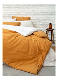 Washed Linen Keten Çift Kişilik Nevresim Hardal 200x220