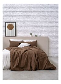 Washed Linen Keten Çift Kişilik Nevresim Kahverengi 200x220
