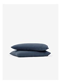 Washed Linen Keten Yastık Kılıfı 2'li Koyu Mavi 50x70