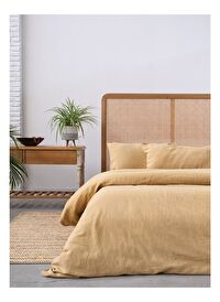 Washed Linen Keten Çift Kişilik Nevresim Kum Beji 200x220