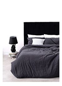 Washed Linen Keten Çift Kişilik Nevresim Antrasit 200x220