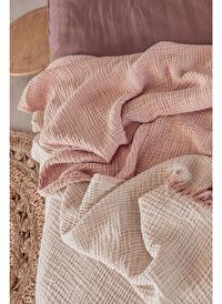Cocoon Pamuk 4 Kat Müslin Koltuk Şalı Mercan / Açık Pembe 130x170
