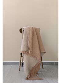 Cocoon Pamuk 4 Kat Müslin Koltuk Şalı Taba / Açık Kahve 130x170