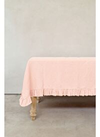 Frilled Linen Keten Masa Örtüsü Pembe 150x250