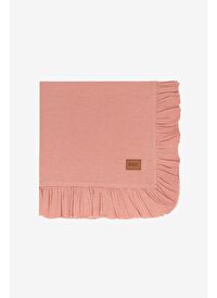 Frilled Linen Keten Masa Örtüsü Şeftali Rengi 150x250