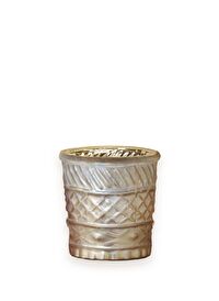Antik Varaklı Cam Tea Light Tutucu Bej
