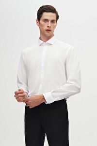 Ds Damat Slim Fit Beyaz İtalyan Yaka Dar Kesim Klasik Kravatlık  Uzun Kollu Kolay Ütülenebilir Nefes