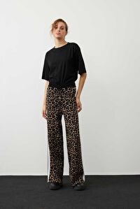 Leopar Baskılı Beli Lastikli Triko Pantolon Leopar K2479107_144