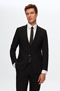 Ds Damat Slim Fit Siyah Düz Mono Yaka Çift Yırtmaçlı Astarlı Takim Elbise