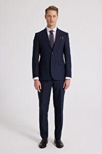 Ds Damat Slim Fit Lacivert Düz Mono Yaka Çift Yırtmaçlı Astarlı Takim Elbise