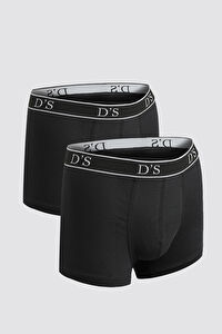 Ds Damat Siyah Beli Lastikli Marka Logolu Likralı Esneyebilen 2'Li Boxer Set