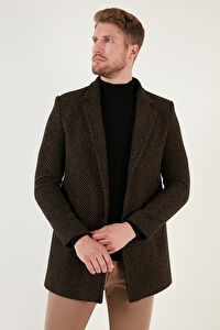 Buratti Slim Fit Tek Yırtmaçlı Düğmeli Dik Yaka Kaşe Kaban Erkek KABAN 5840110