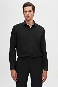 Ds Damat Slim Fit Siyah İtalyan Yaka Dar Kesim Klasik Kravatlık  Uzun Kollu Kolay Ütülenebilir Nefes