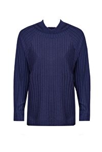  WINTER LOUNGEWEAR DEGAJE YAKA UZUN KOLLU TİŞÖRT LACİVERT