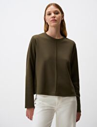 Haki Bisiklet Yaka Kısa Basic Sweatshirt