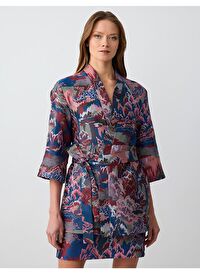 Karışık Düz Kesim Truvakar Kol Desenli Uzun Dokuma Kimono