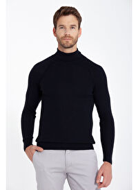 Lacivert Slim Fit  Balıkçı Yaka Triko Kazak