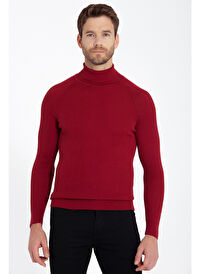 Kırmızı Slim Fit  Balıkçı Yaka Triko Kazak