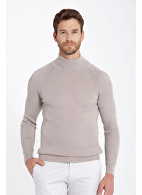 Bej Slim Fit  Balıkçı Yaka Triko Kazak