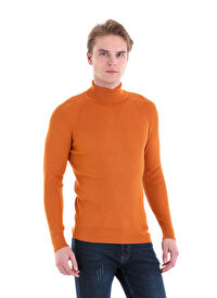 Turuncu Slim Fit  Balıkçı Yaka Triko Kazak
