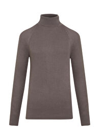 Kahverengi Slim Fit  Balıkçı Yaka Triko Kazak