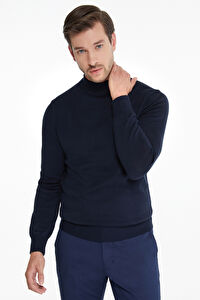 Lacivert Regular Fit Düz Yarım Balıkçı Yaka Triko Kazak